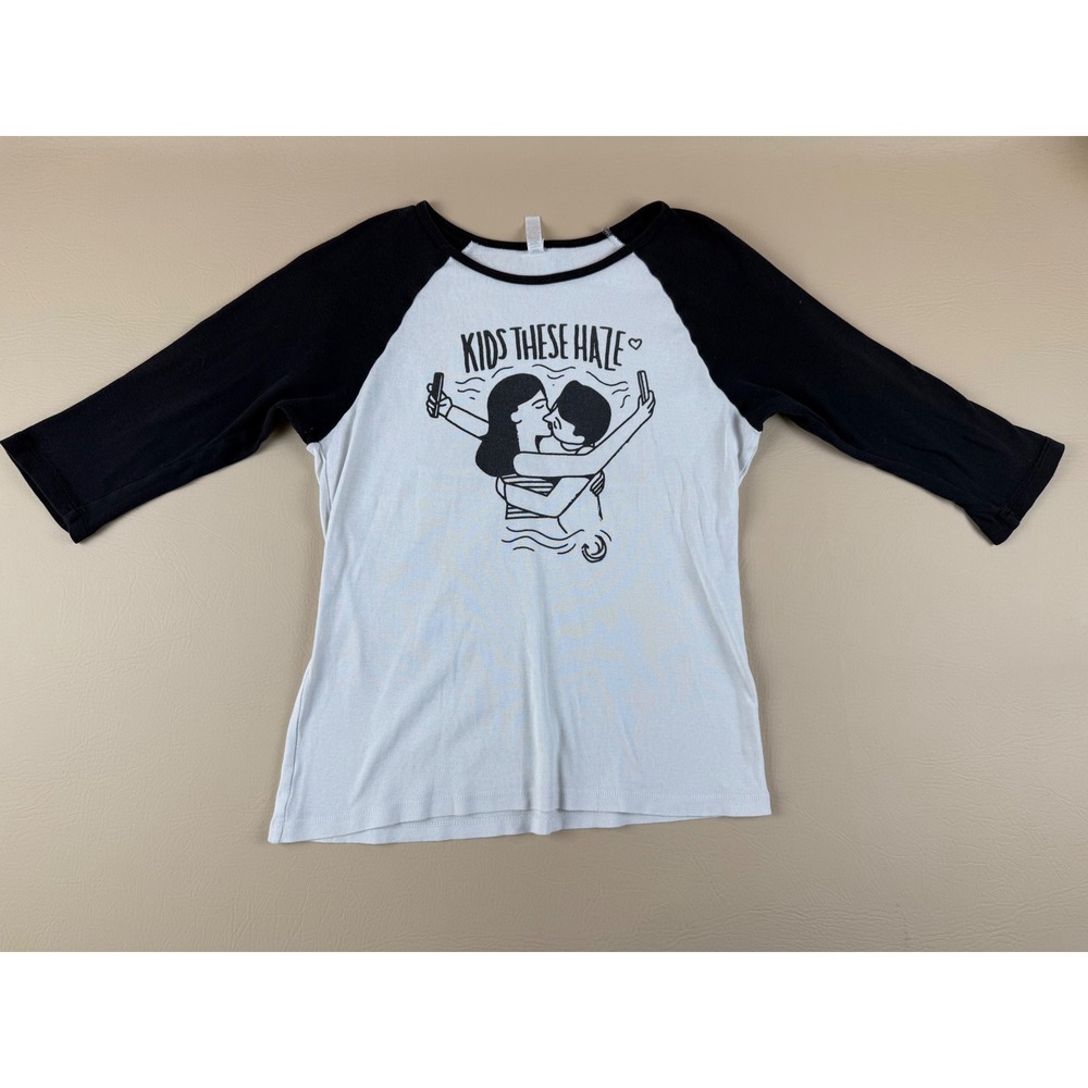 Indie‎ Graphic Baseball Tee Cotton Raglan Selfie Print Size M Bella